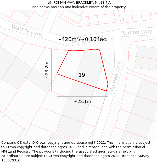19, ROMAN WAY, BRACKLEY, NN13 7JA: Plot and title map