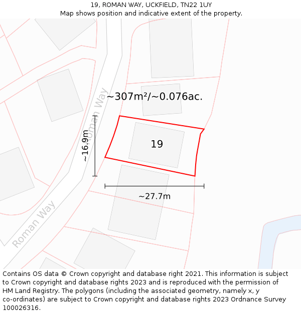 19, ROMAN WAY, UCKFIELD, TN22 1UY: Plot and title map