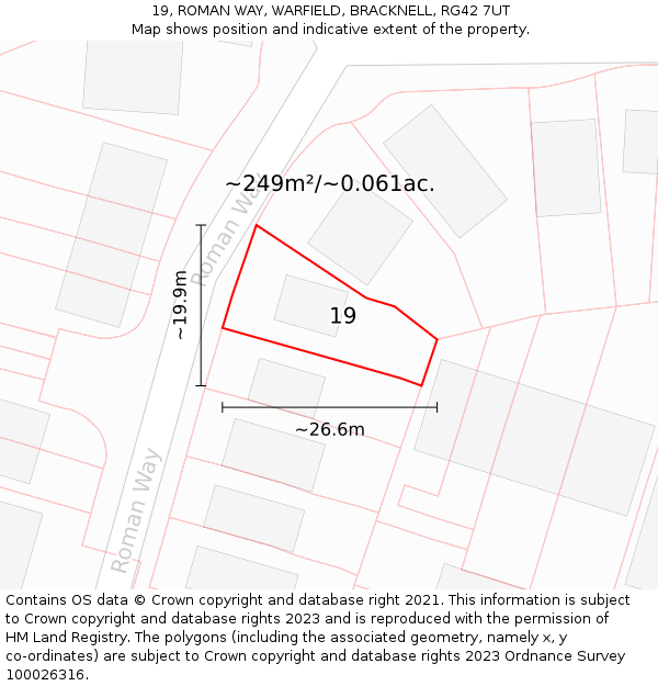 19, ROMAN WAY, WARFIELD, BRACKNELL, RG42 7UT: Plot and title map