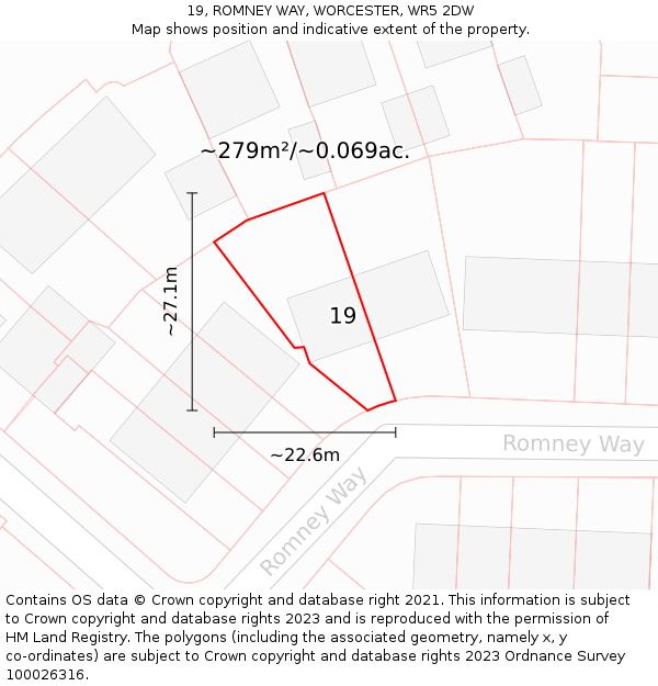 19, ROMNEY WAY, WORCESTER, WR5 2DW: Plot and title map