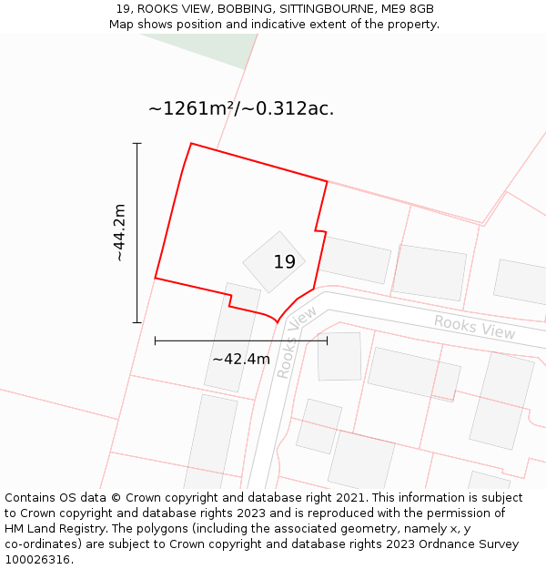 19, ROOKS VIEW, BOBBING, SITTINGBOURNE, ME9 8GB: Plot and title map