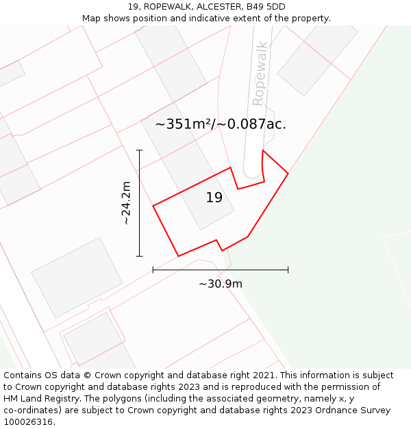 19, ROPEWALK, ALCESTER, B49 5DD: Plot and title map