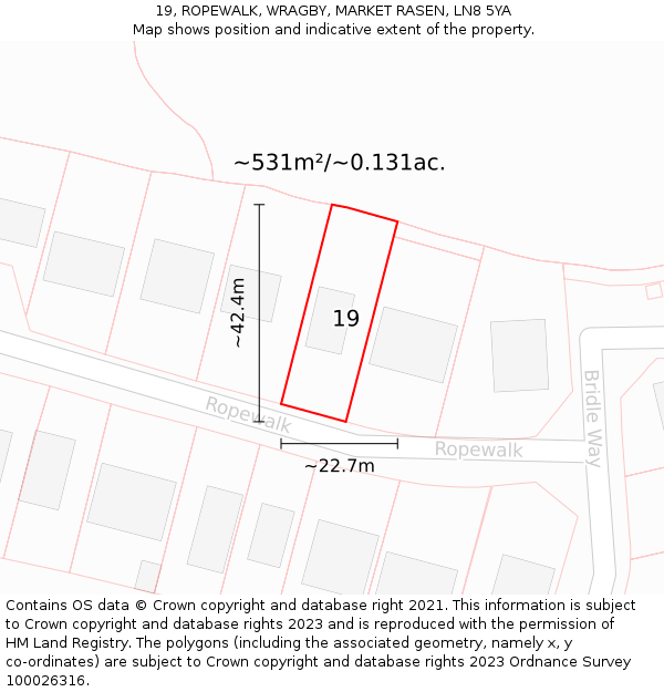 19, ROPEWALK, WRAGBY, MARKET RASEN, LN8 5YA: Plot and title map