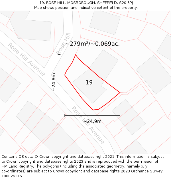 19, ROSE HILL, MOSBOROUGH, SHEFFIELD, S20 5PJ: Plot and title map