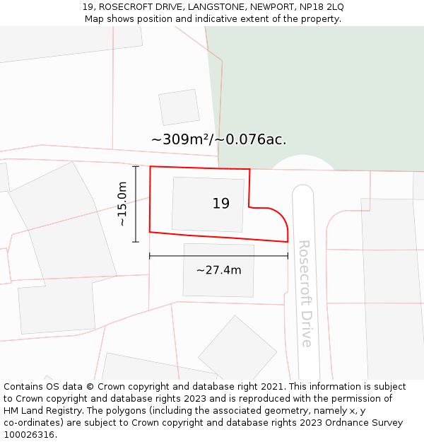 19, ROSECROFT DRIVE, LANGSTONE, NEWPORT, NP18 2LQ: Plot and title map