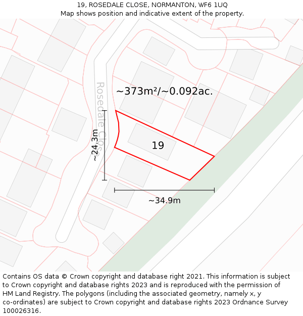 19, ROSEDALE CLOSE, NORMANTON, WF6 1UQ: Plot and title map