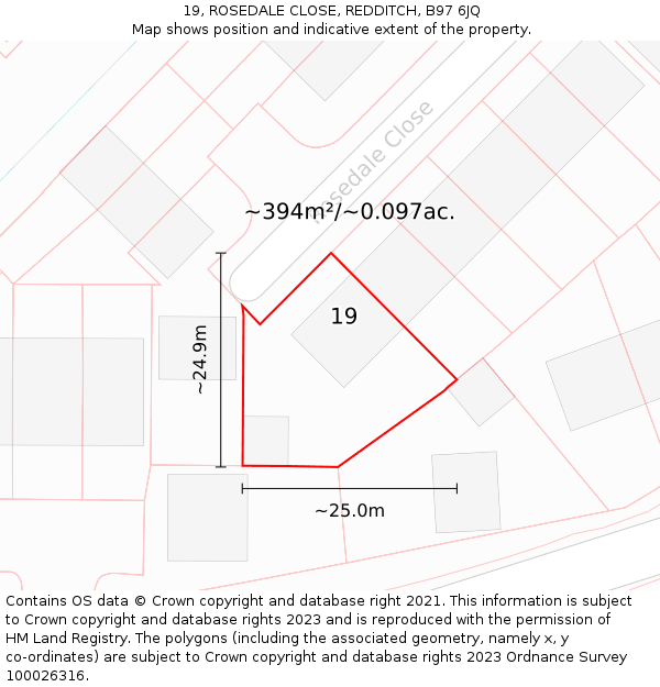 19, ROSEDALE CLOSE, REDDITCH, B97 6JQ: Plot and title map