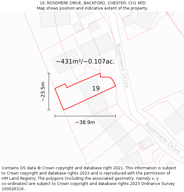 19, ROSEMERE DRIVE, BACKFORD, CHESTER, CH1 6PD: Plot and title map