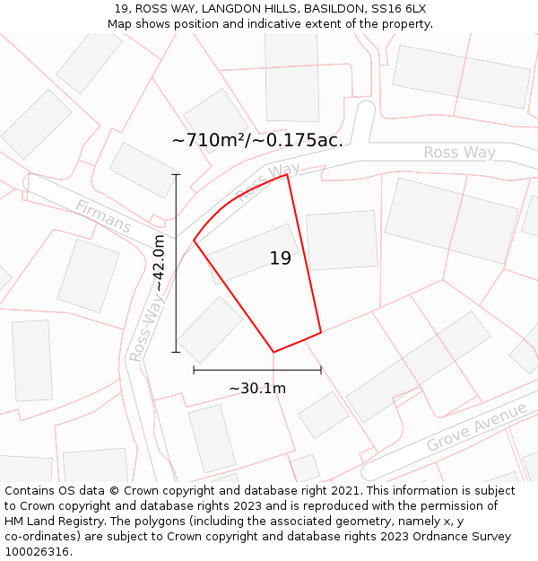 19, ROSS WAY, LANGDON HILLS, BASILDON, SS16 6LX: Plot and title map