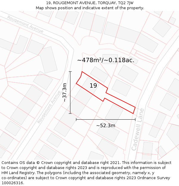 19, ROUGEMONT AVENUE, TORQUAY, TQ2 7JW: Plot and title map
