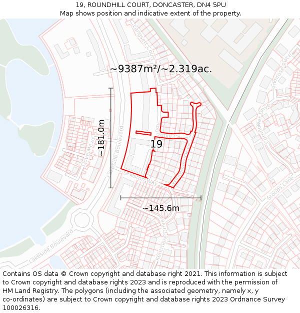 19, ROUNDHILL COURT, DONCASTER, DN4 5PU: Plot and title map