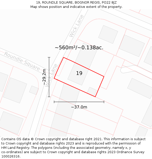 19, ROUNDLE SQUARE, BOGNOR REGIS, PO22 8JZ: Plot and title map