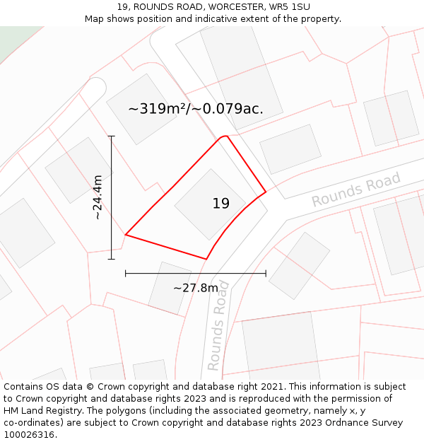 19, ROUNDS ROAD, WORCESTER, WR5 1SU: Plot and title map