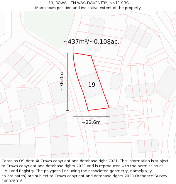 19, ROWALLEN WAY, DAVENTRY, NN11 9BS: Plot and title map