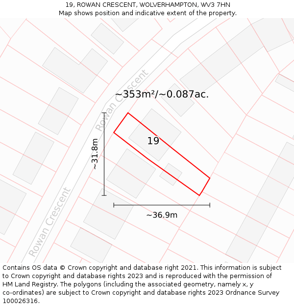 19, ROWAN CRESCENT, WOLVERHAMPTON, WV3 7HN: Plot and title map