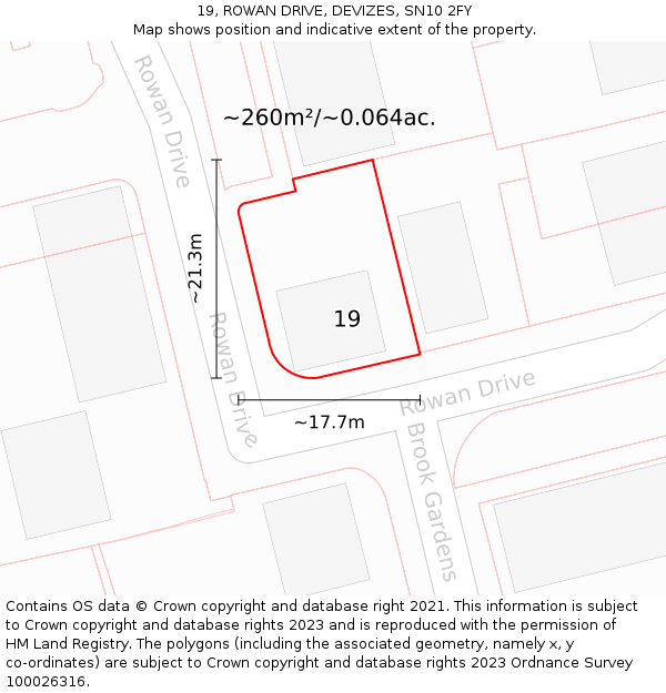 19, ROWAN DRIVE, DEVIZES, SN10 2FY: Plot and title map