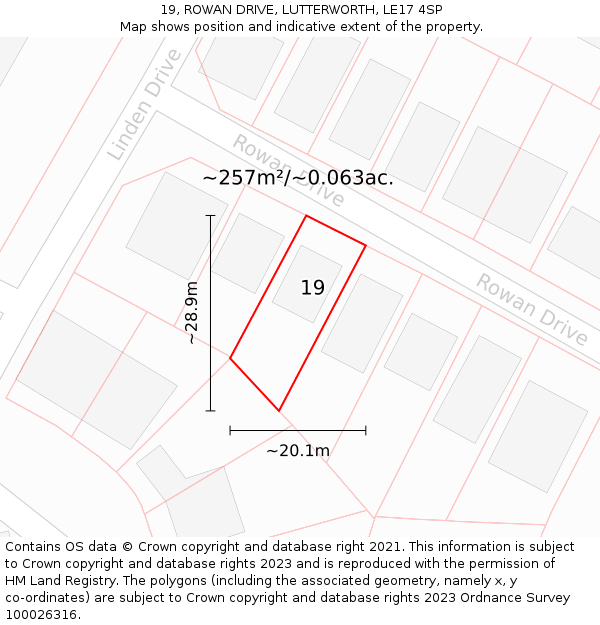 19, ROWAN DRIVE, LUTTERWORTH, LE17 4SP: Plot and title map