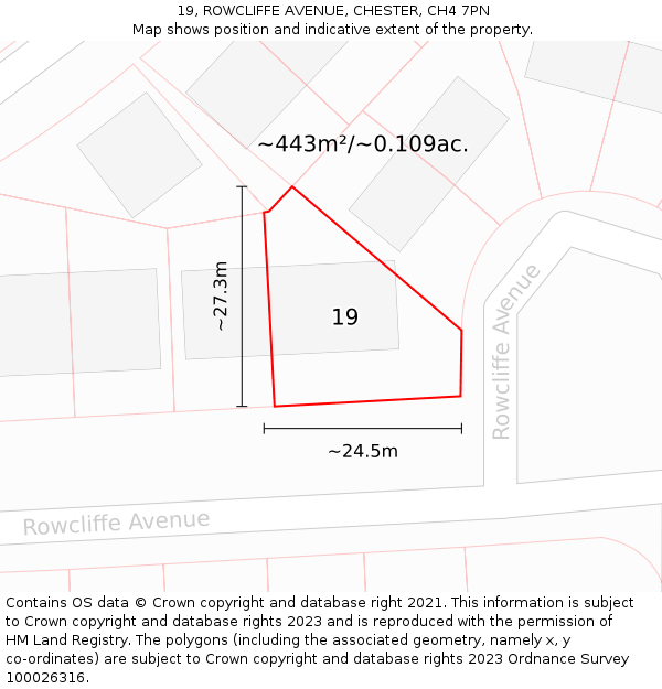 19, ROWCLIFFE AVENUE, CHESTER, CH4 7PN: Plot and title map