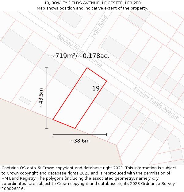 19, ROWLEY FIELDS AVENUE, LEICESTER, LE3 2ER: Plot and title map