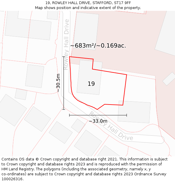 19, ROWLEY HALL DRIVE, STAFFORD, ST17 9FF: Plot and title map