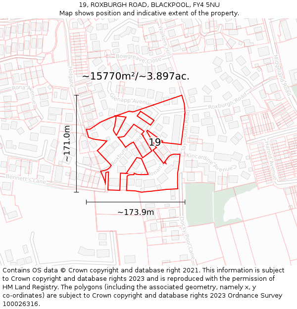 19, ROXBURGH ROAD, BLACKPOOL, FY4 5NU: Plot and title map