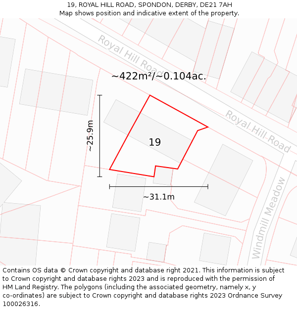 19, ROYAL HILL ROAD, SPONDON, DERBY, DE21 7AH: Plot and title map