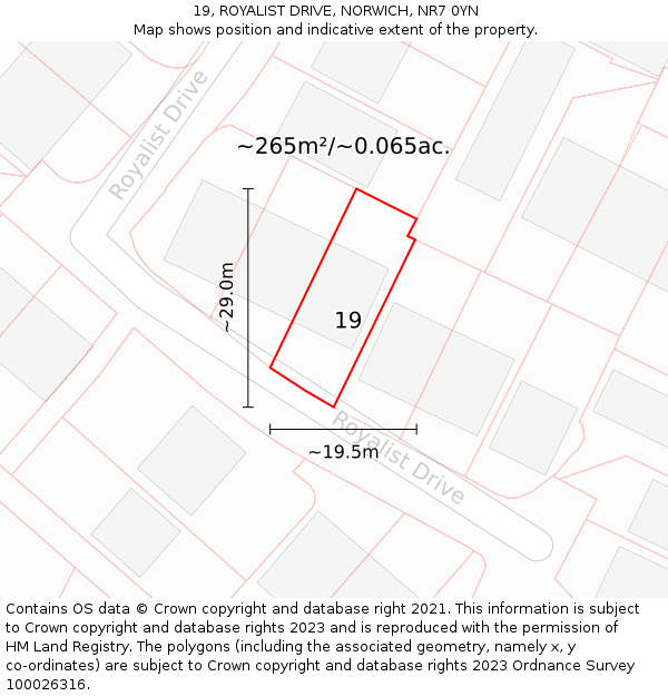 19, ROYALIST DRIVE, NORWICH, NR7 0YN: Plot and title map