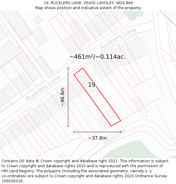 19, RUCKLERS LANE, KINGS LANGLEY, WD4 8AX: Plot and title map