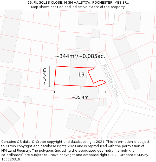 19, RUGGLES CLOSE, HIGH HALSTOW, ROCHESTER, ME3 8RU: Plot and title map