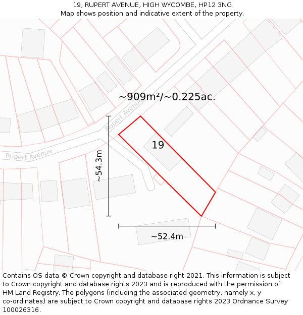 19, RUPERT AVENUE, HIGH WYCOMBE, HP12 3NG: Plot and title map
