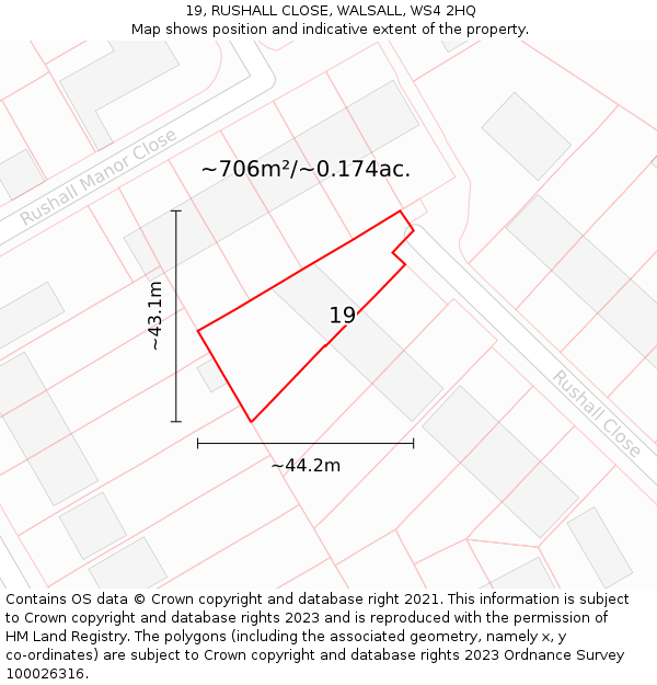 19, RUSHALL CLOSE, WALSALL, WS4 2HQ: Plot and title map