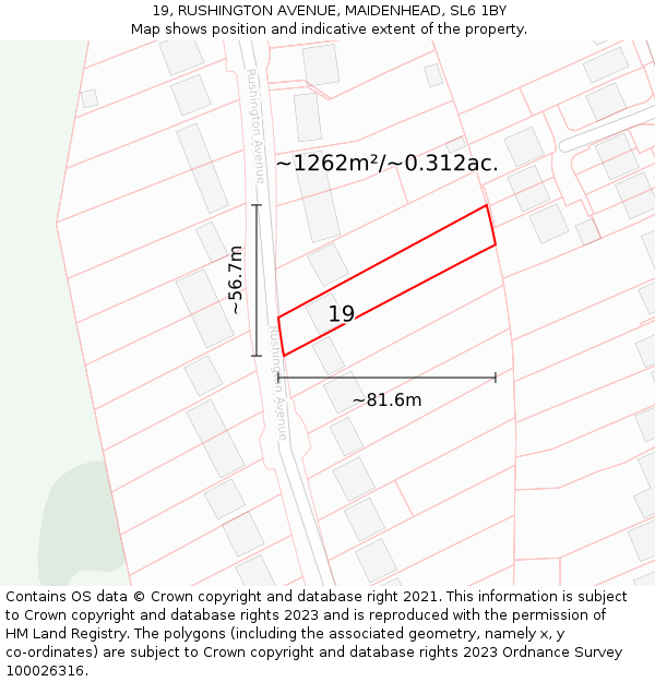 19, RUSHINGTON AVENUE, MAIDENHEAD, SL6 1BY: Plot and title map