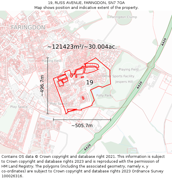 19, RUSS AVENUE, FARINGDON, SN7 7GA: Plot and title map