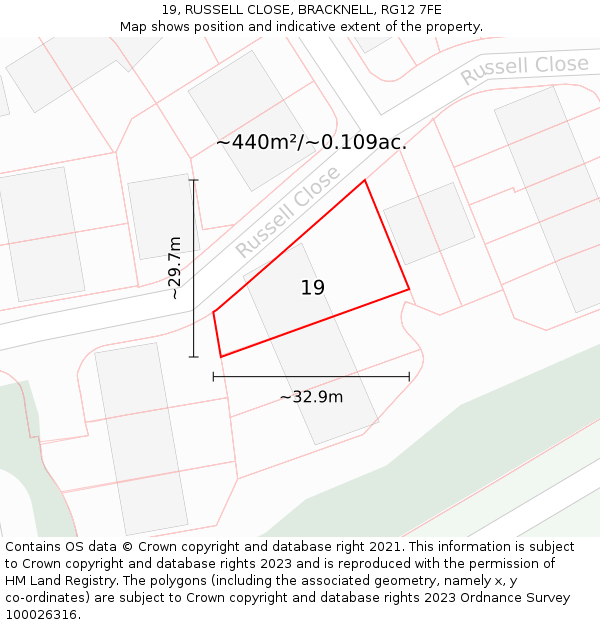 19, RUSSELL CLOSE, BRACKNELL, RG12 7FE: Plot and title map