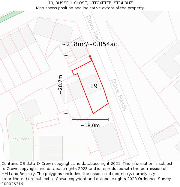 19, RUSSELL CLOSE, UTTOXETER, ST14 8HZ: Plot and title map