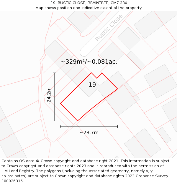 19, RUSTIC CLOSE, BRAINTREE, CM7 3RX: Plot and title map