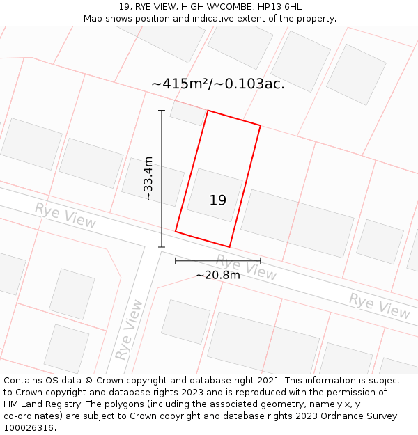 19, RYE VIEW, HIGH WYCOMBE, HP13 6HL: Plot and title map