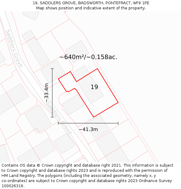 19, SADDLERS GROVE, BADSWORTH, PONTEFRACT, WF9 1PE: Plot and title map