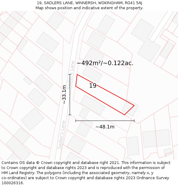 19, SADLERS LANE, WINNERSH, WOKINGHAM, RG41 5AJ: Plot and title map