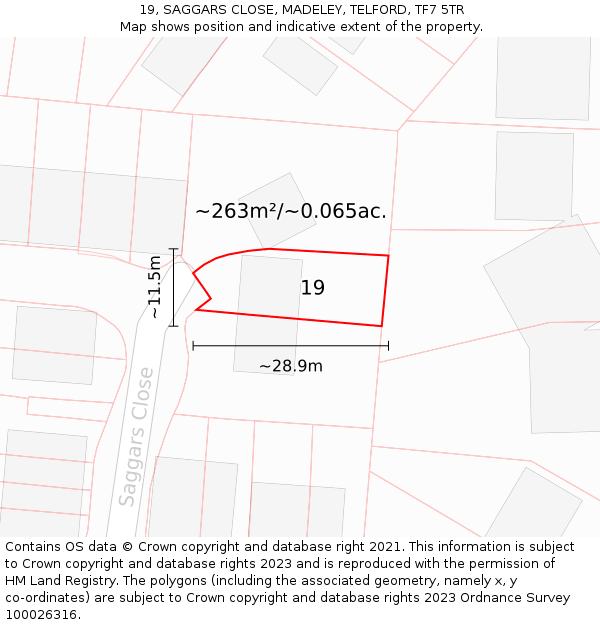 19, SAGGARS CLOSE, MADELEY, TELFORD, TF7 5TR: Plot and title map