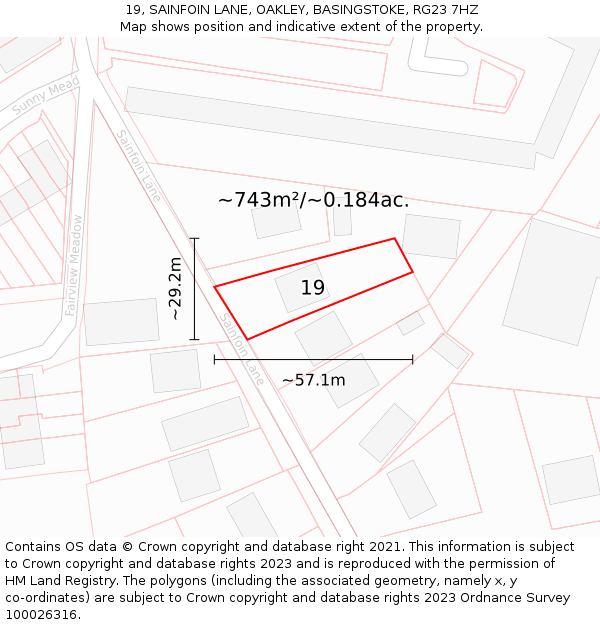 19, SAINFOIN LANE, OAKLEY, BASINGSTOKE, RG23 7HZ: Plot and title map