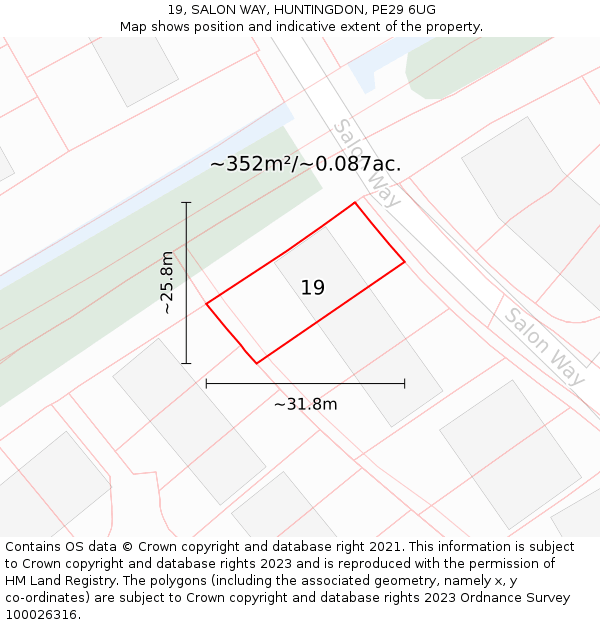 19, SALON WAY, HUNTINGDON, PE29 6UG: Plot and title map