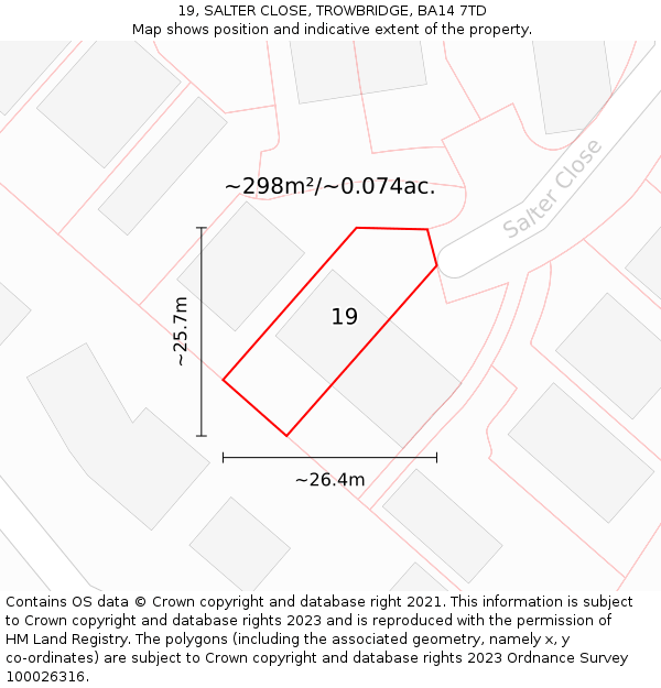 19, SALTER CLOSE, TROWBRIDGE, BA14 7TD: Plot and title map