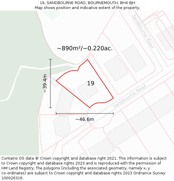 19, SANDBOURNE ROAD, BOURNEMOUTH, BH4 8JH: Plot and title map