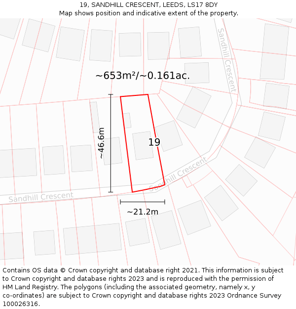 19, SANDHILL CRESCENT, LEEDS, LS17 8DY: Plot and title map
