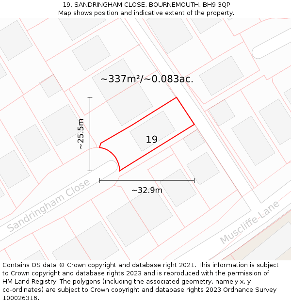 19, SANDRINGHAM CLOSE, BOURNEMOUTH, BH9 3QP: Plot and title map