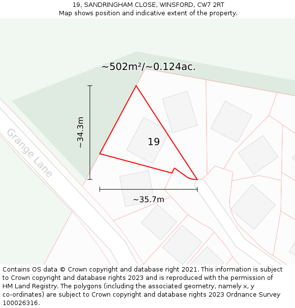 19, SANDRINGHAM CLOSE, WINSFORD, CW7 2RT: Plot and title map