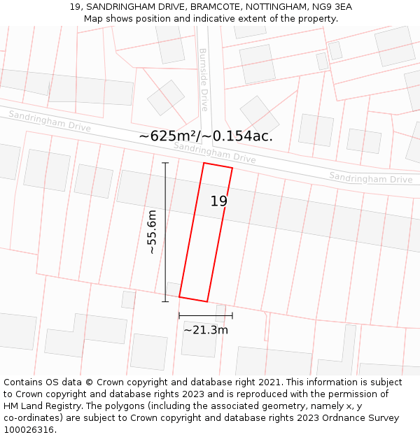 19, SANDRINGHAM DRIVE, BRAMCOTE, NOTTINGHAM, NG9 3EA: Plot and title map