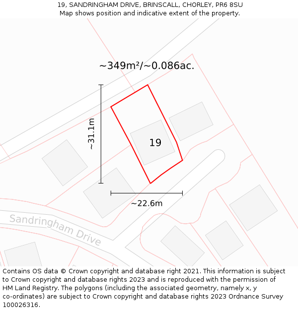 19, SANDRINGHAM DRIVE, BRINSCALL, CHORLEY, PR6 8SU: Plot and title map