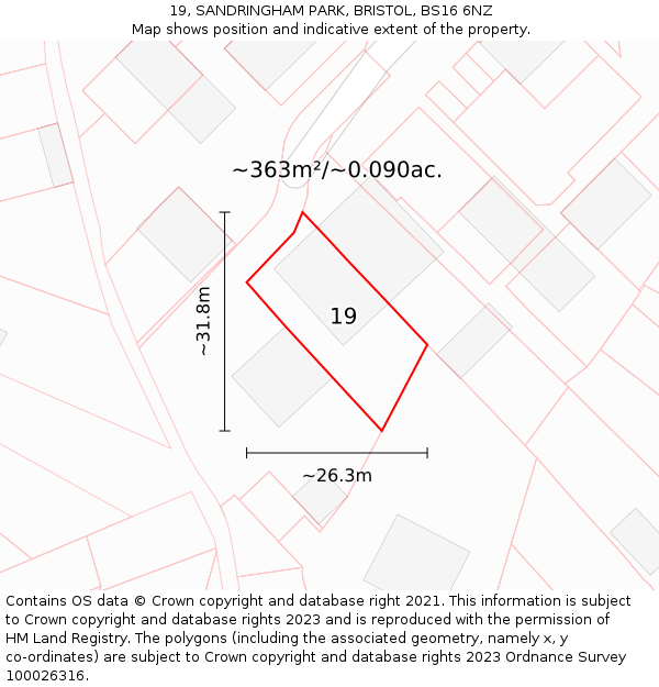 19, SANDRINGHAM PARK, BRISTOL, BS16 6NZ: Plot and title map